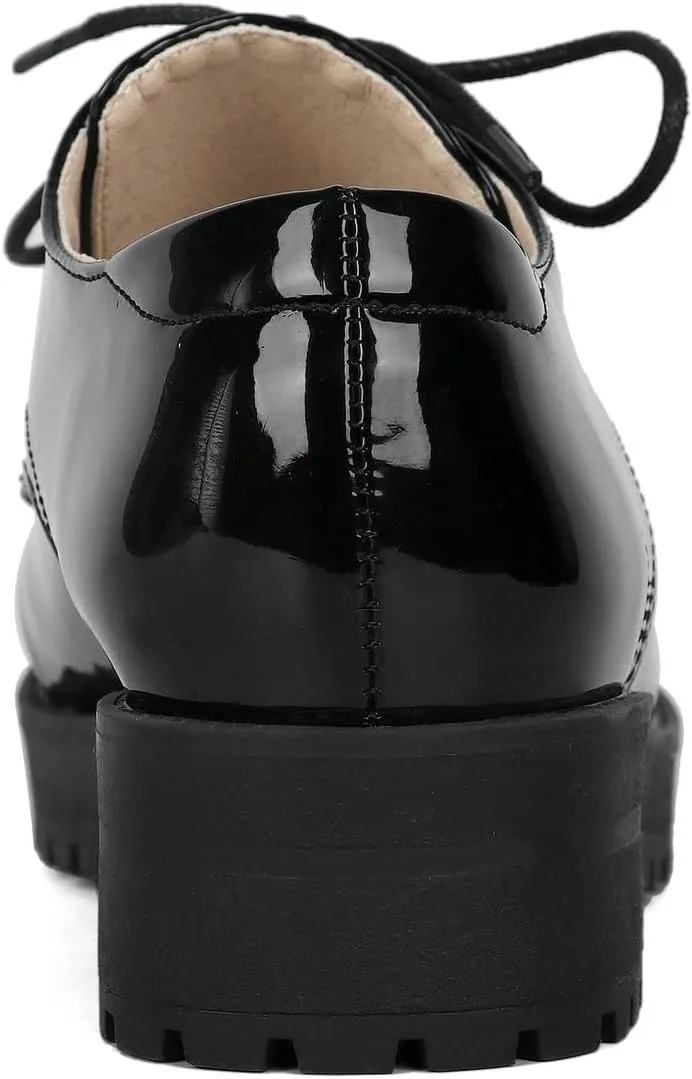 Caradise Womens Patent Platform Wingtip Oxford Block Heel Lace Up Brogues
