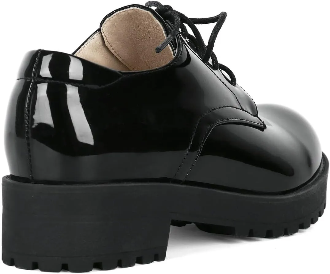 Caradise Womens Patent Platform Wingtip Oxford Block Heel Lace Up Brogues