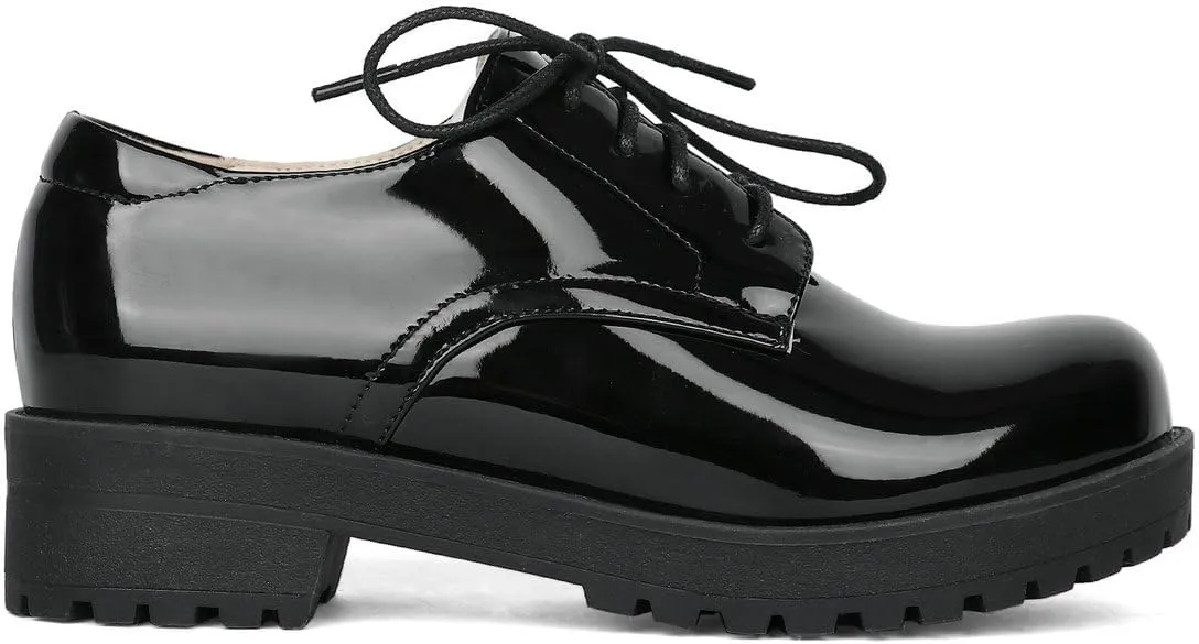 Caradise Womens Patent Platform Wingtip Oxford Block Heel Lace Up Brogues