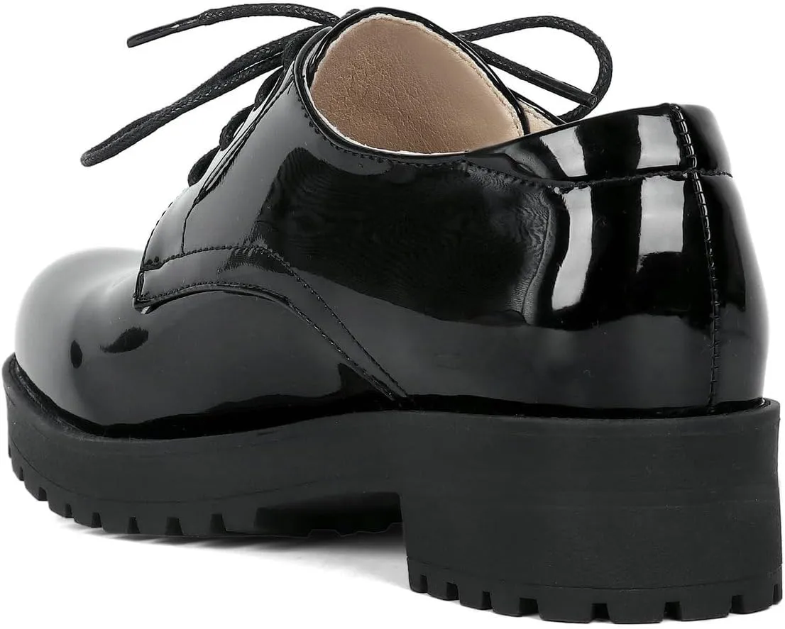 Caradise Womens Patent Platform Wingtip Oxford Block Heel Lace Up Brogues