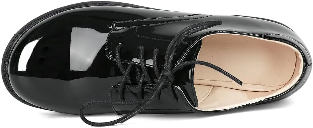 Caradise Womens Patent Platform Wingtip Oxford Block Heel Lace Up Brogues