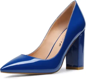 Castamere Womens High Block Heels Pointed Toe Slip-on Pumps 10CM