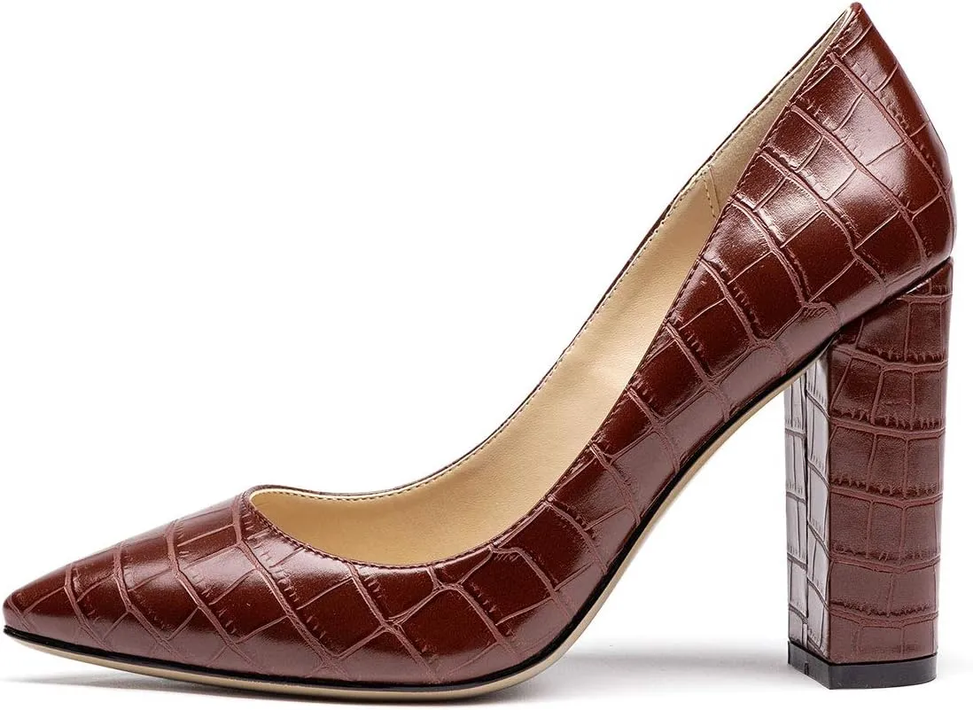 Castamere Womens High Block Heels Pointed Toe Slip-on Pumps 10CM