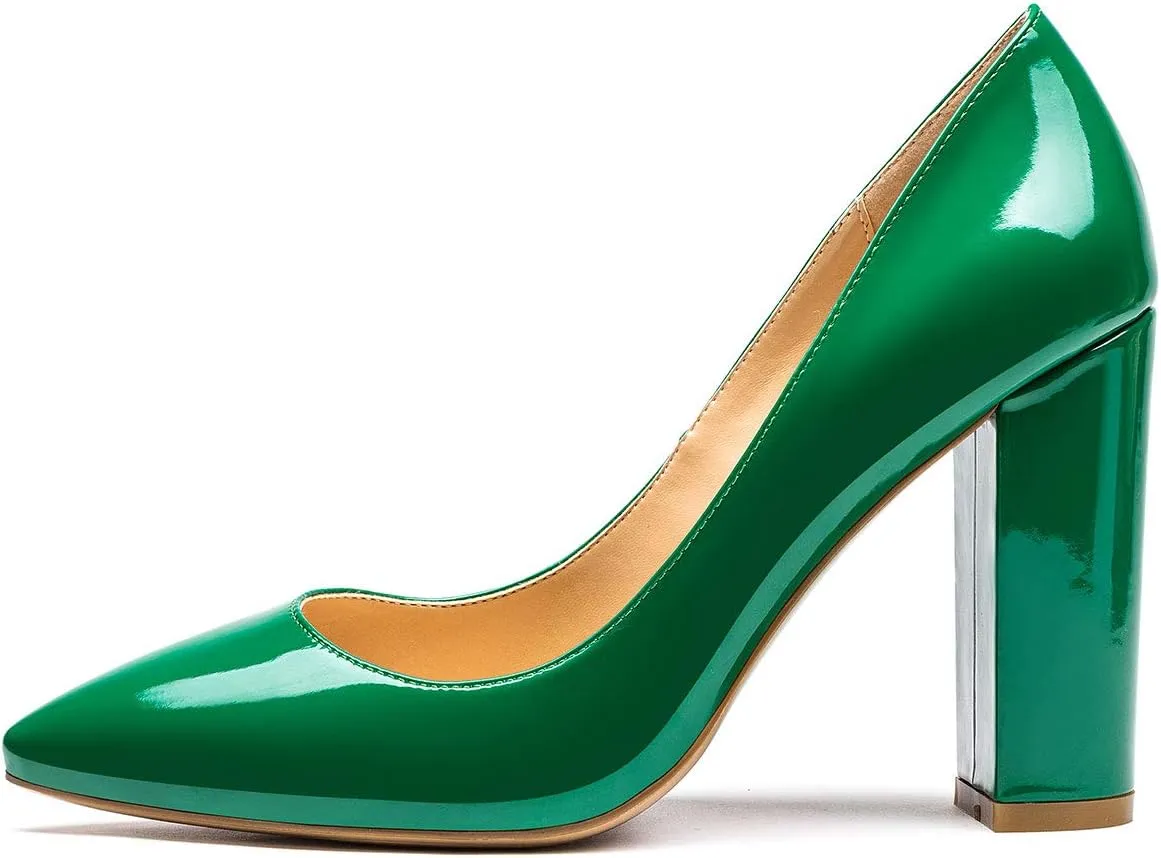 Castamere Womens High Block Heels Pointed Toe Slip-on Pumps 10CM