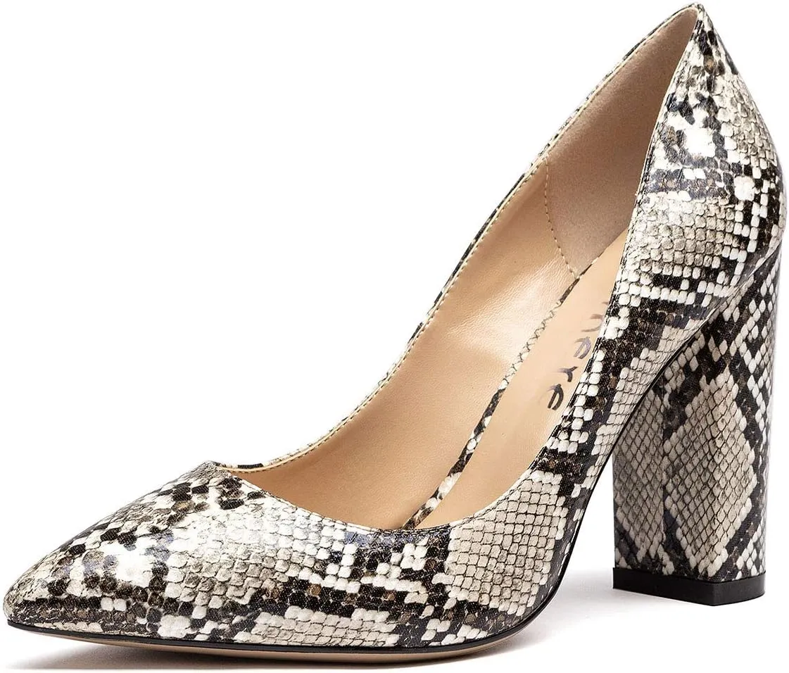 Castamere Womens High Block Heels Pointed Toe Slip-on Pumps 10CM