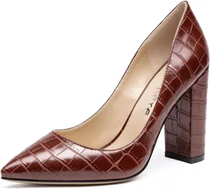 Castamere Womens High Block Heels Pointed Toe Slip-on Pumps 10CM
