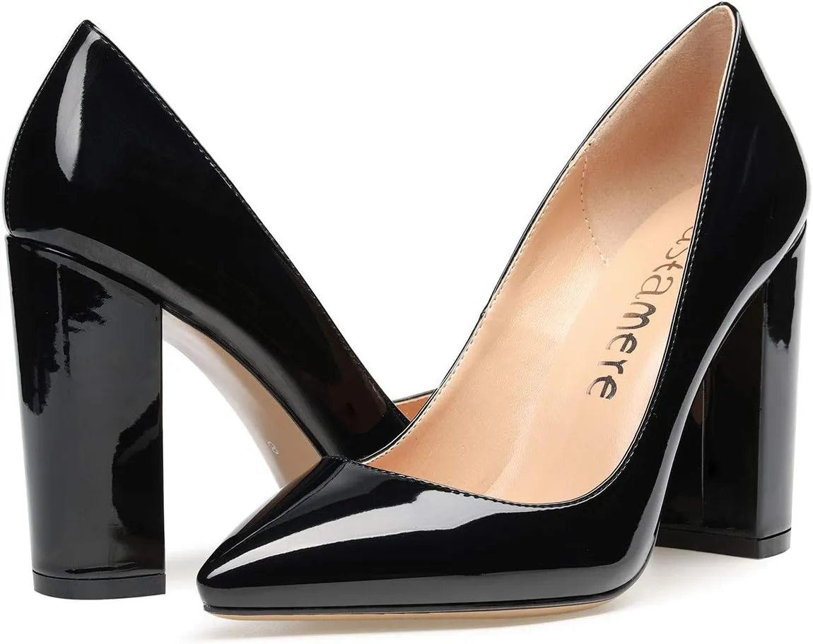 Castamere Womens High Block Heels Pointed Toe Slip-on Pumps 10CM