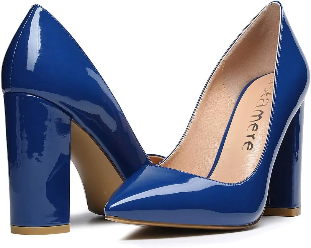 Castamere Womens High Block Heels Pointed Toe Slip-on Pumps 10CM