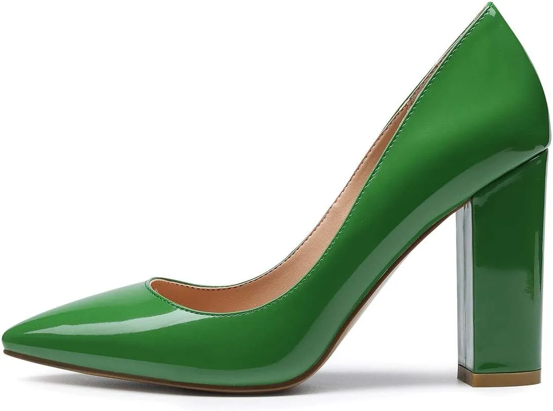 Castamere Womens High Block Heels Pointed Toe Slip-on Pumps 10CM
