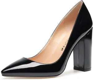 Castamere Womens High Block Heels Pointed Toe Slip-on Pumps 10CM