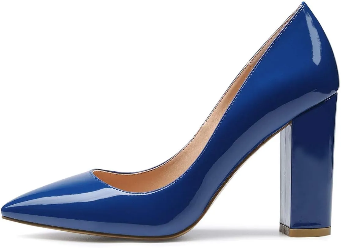 Castamere Womens High Block Heels Pointed Toe Slip-on Pumps 10CM
