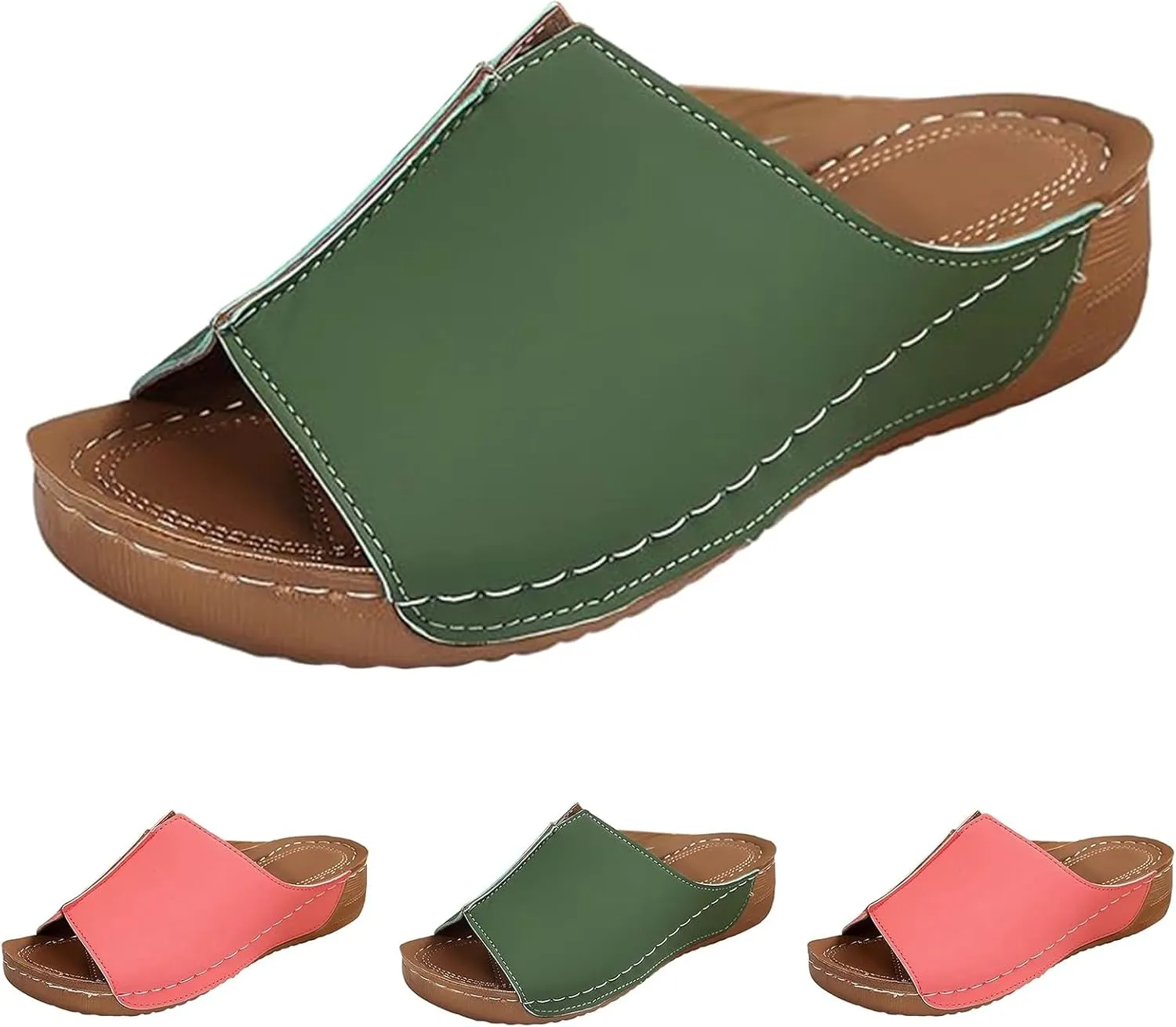 Cathalem Damping Sole Upgradation Stretch Lightweight Sandals Orthopedic Arch Support Leather Platform Wedge Sandals