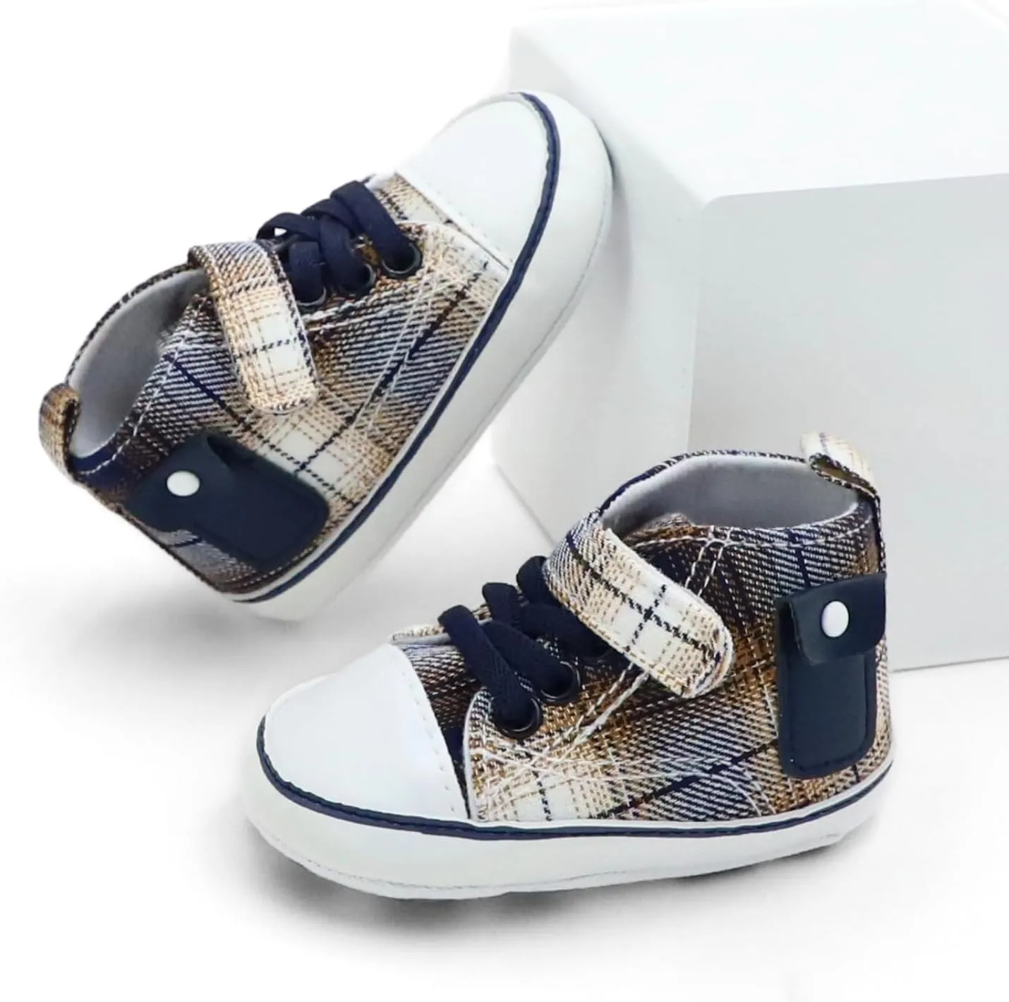 Checkered Canvas Shoes for Baby Boys and Girls,Lightweight and Breathable，0-18Months Infant Firstwalk Sneakers