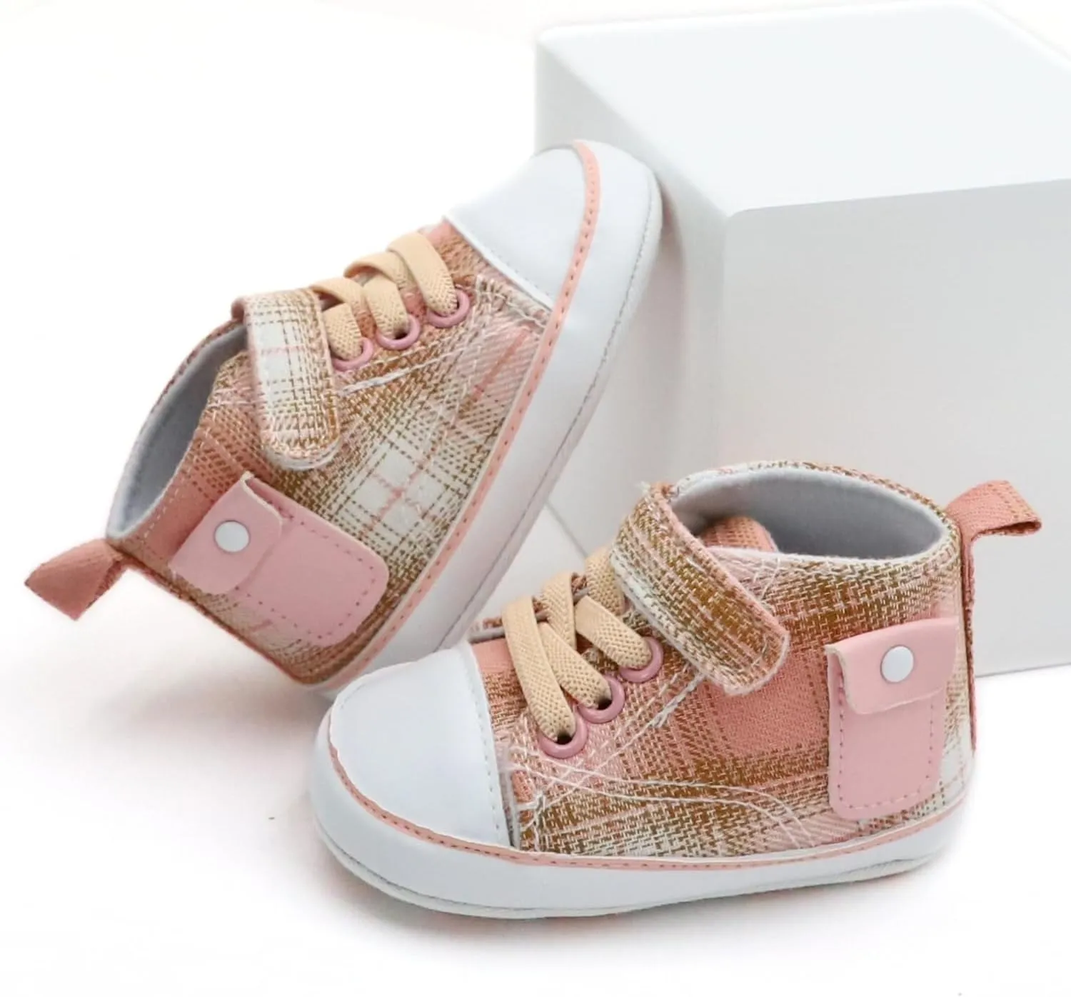Checkered Canvas Shoes for Baby Boys and Girls,Lightweight and Breathable，0-18Months Infant Firstwalk Sneakers
