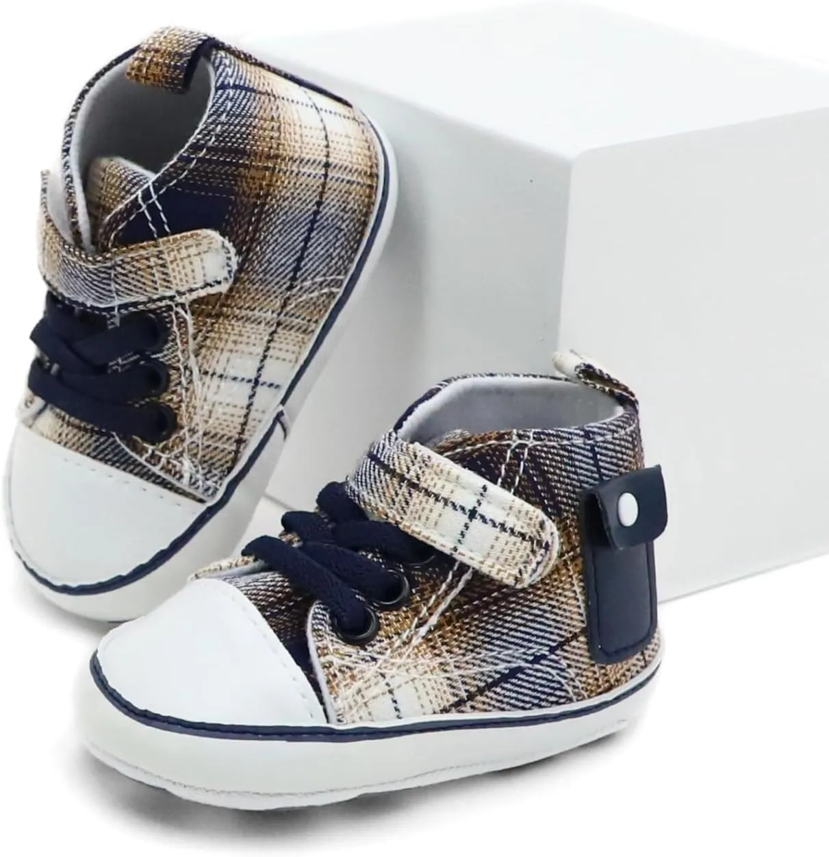 Checkered Canvas Shoes for Baby Boys and Girls,Lightweight and Breathable，0-18Months Infant Firstwalk Sneakers