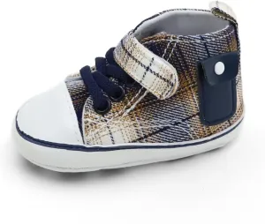 Checkered Canvas Shoes for Baby Boys and Girls,Lightweight and Breathable，0-18Months Infant Firstwalk Sneakers