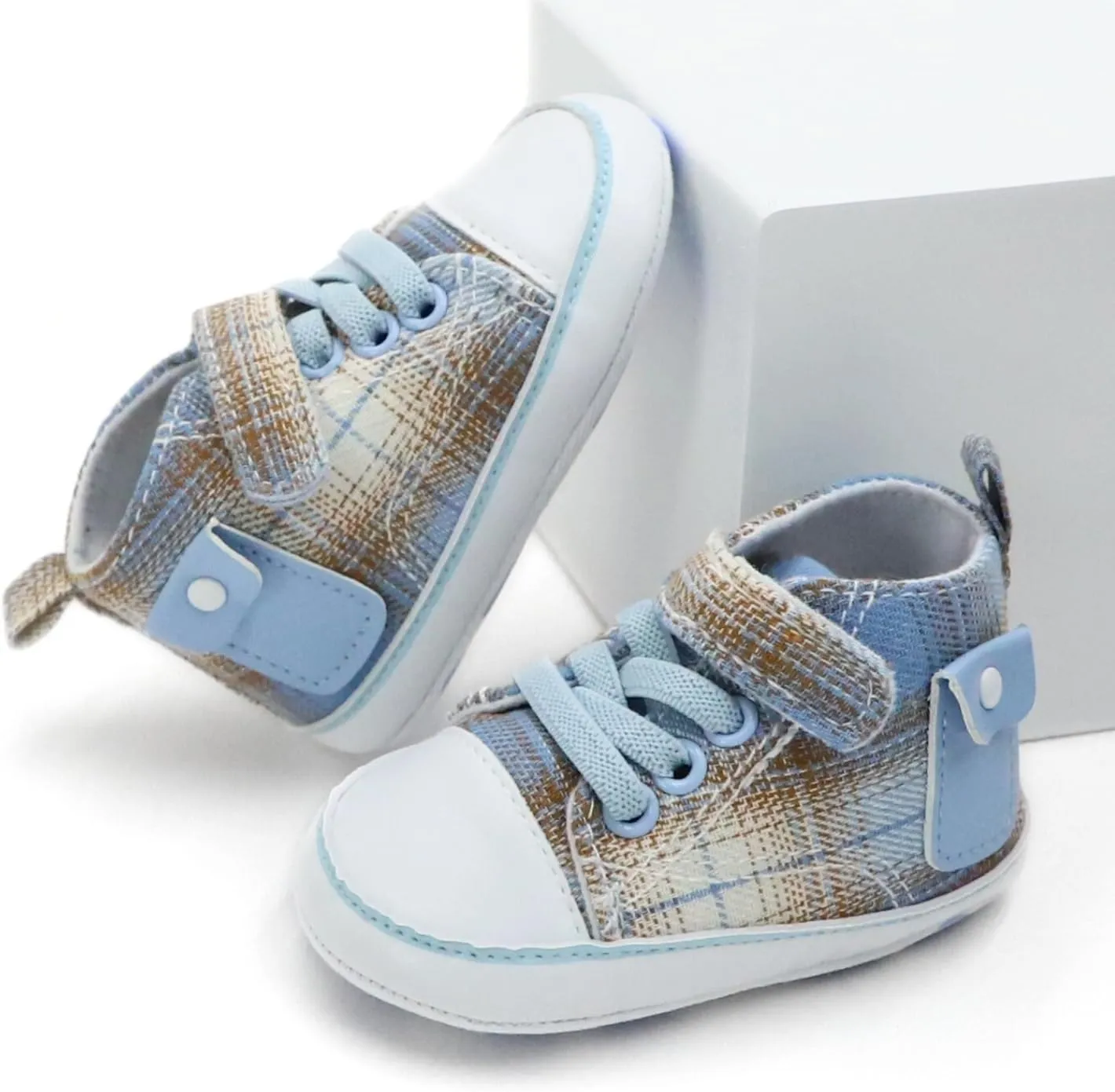 Checkered Canvas Shoes for Baby Boys and Girls,Lightweight and Breathable，0-18Months Infant Firstwalk Sneakers