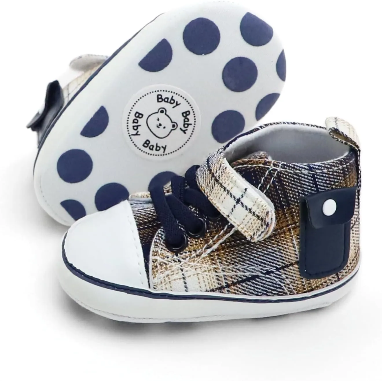 Checkered Canvas Shoes for Baby Boys and Girls,Lightweight and Breathable，0-18Months Infant Firstwalk Sneakers