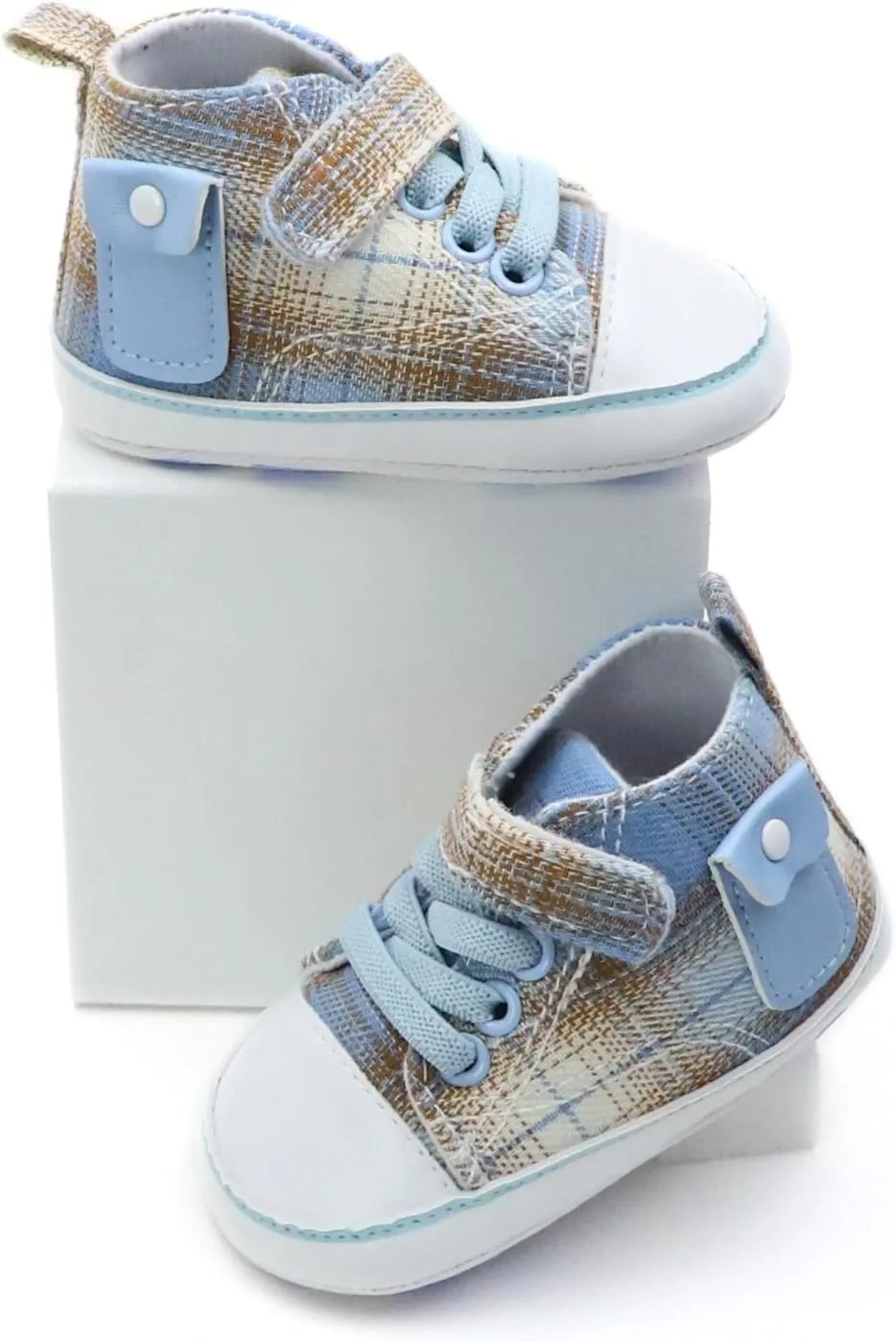 Checkered Canvas Shoes for Baby Boys and Girls,Lightweight and Breathable，0-18Months Infant Firstwalk Sneakers