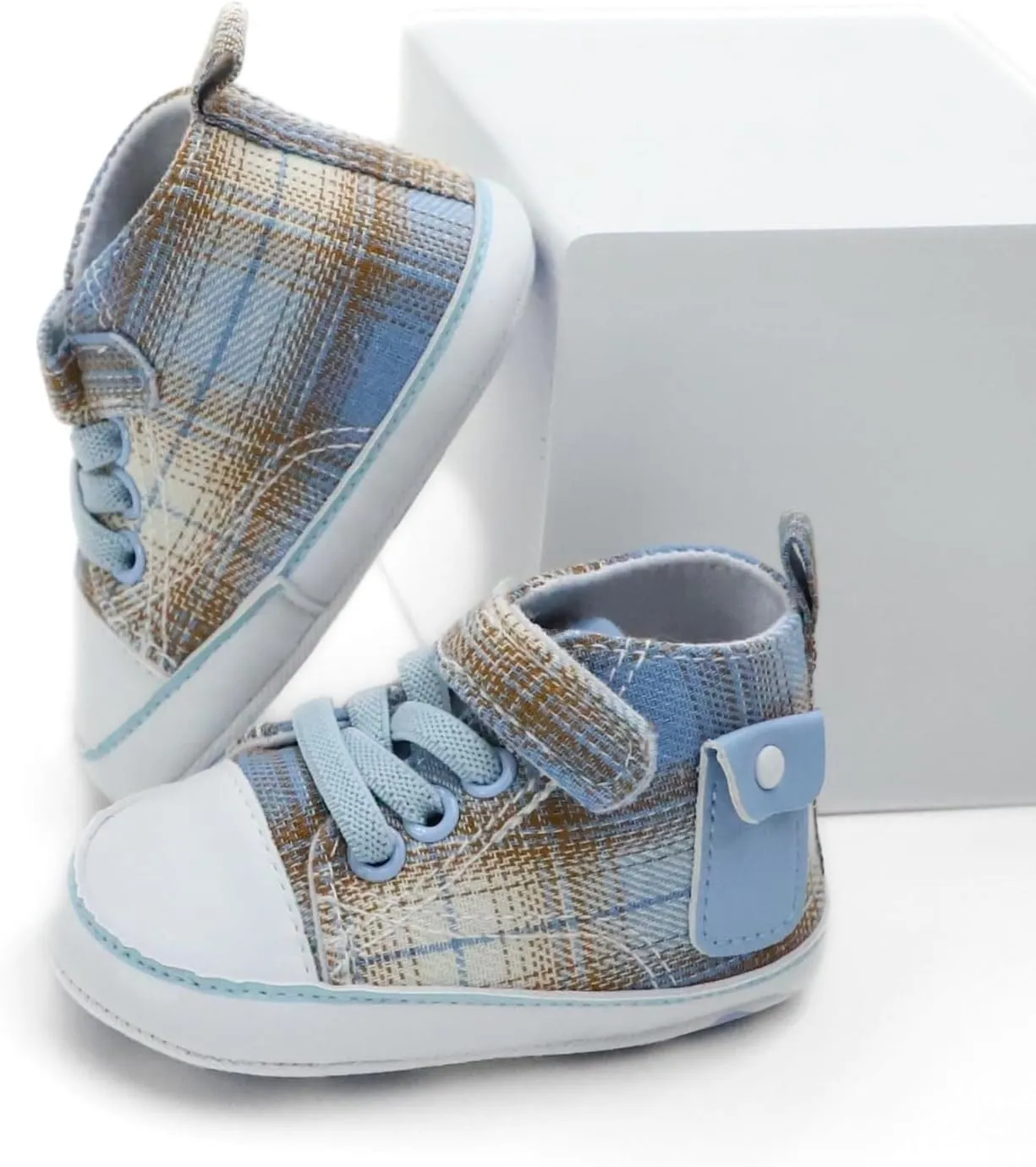Checkered Canvas Shoes for Baby Boys and Girls,Lightweight and Breathable，0-18Months Infant Firstwalk Sneakers