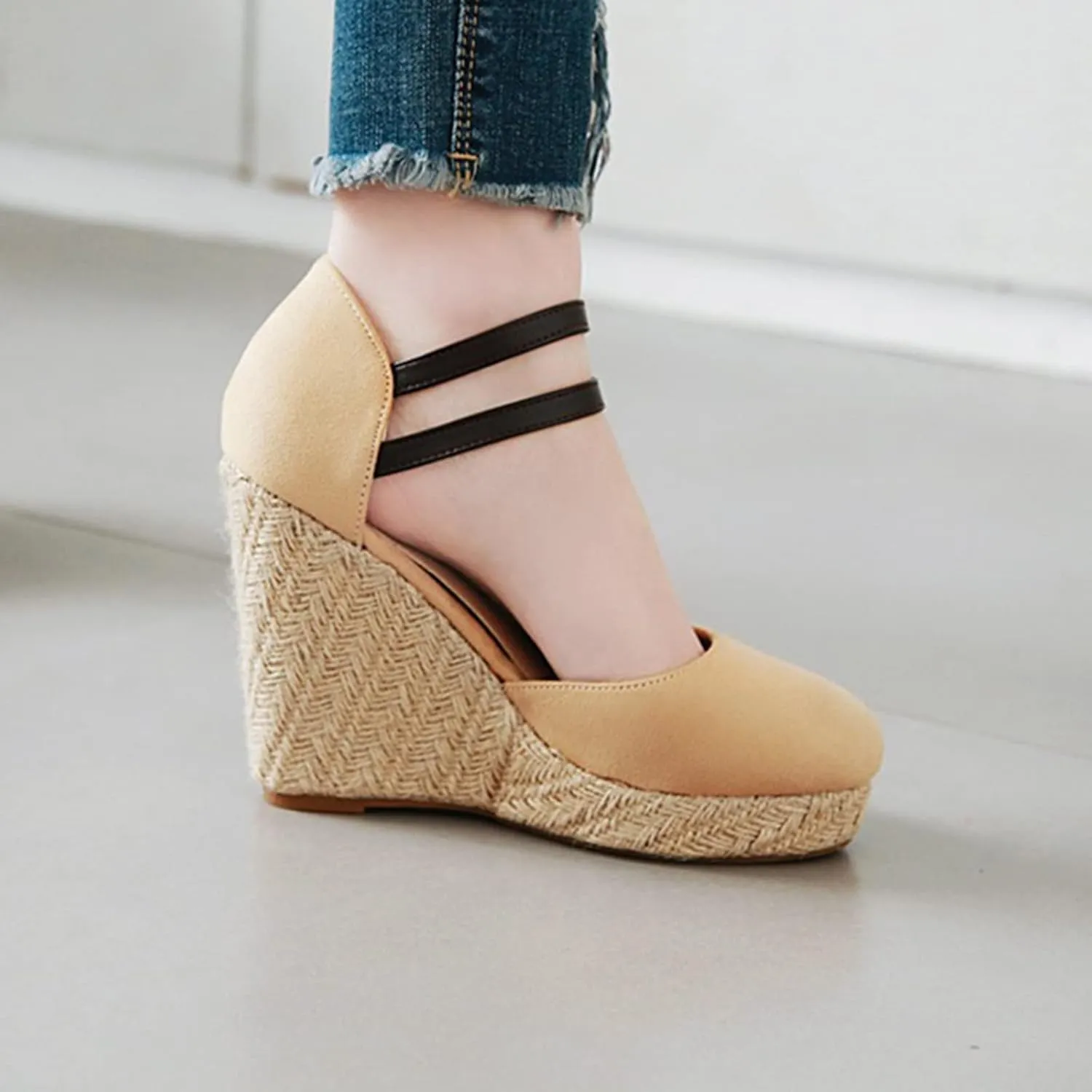Chunky Sandals For Women Comfortable Non Slip Wedge Sandals Orthopedic Casual Platform Sandal with Double Adjustable Ankle Strap Metal Buckle Ladies Elegant Shoes
