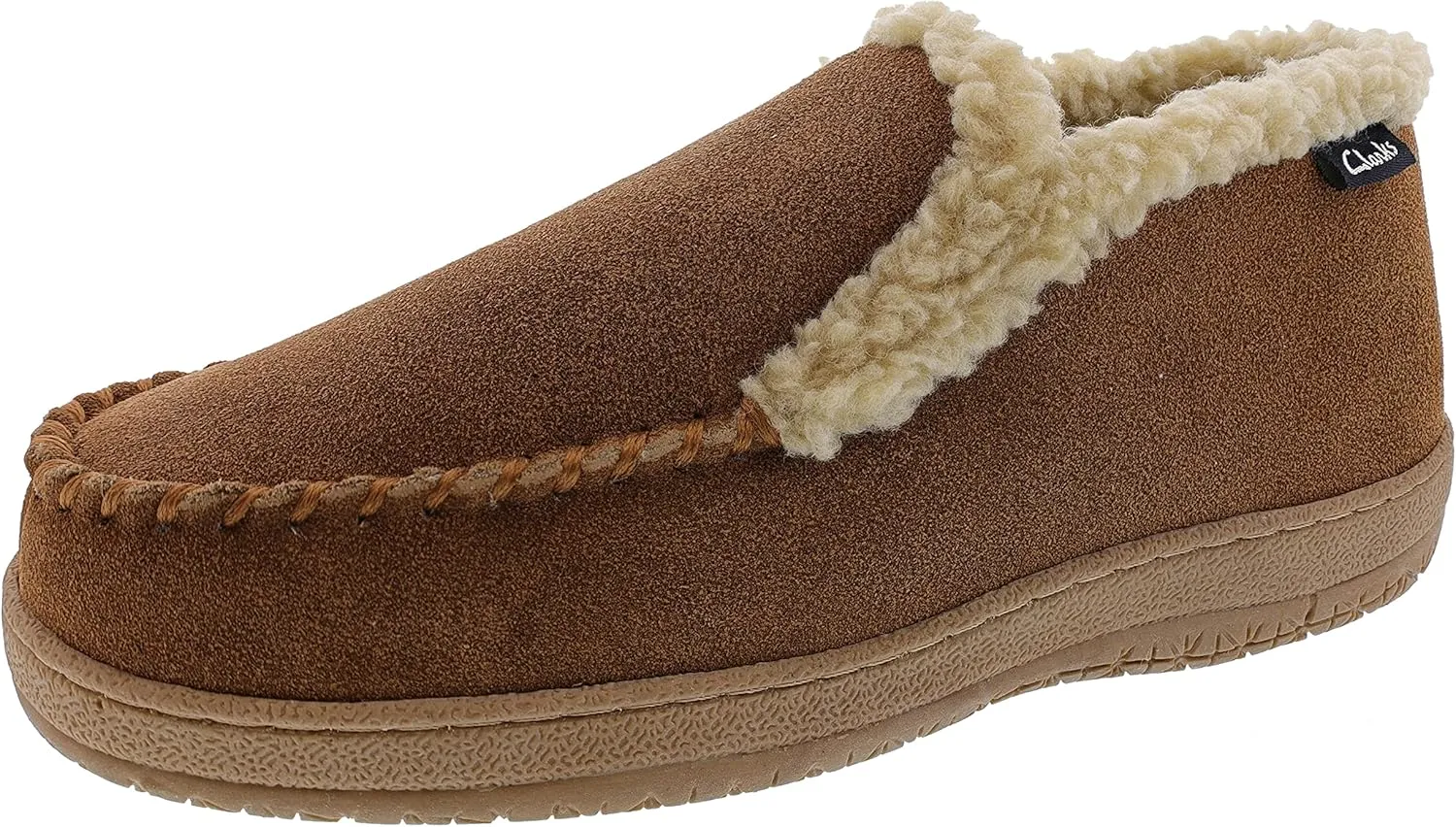 Clarks Brown/Beige Suede Moccasin Faux Fur Lining Indoor Outdoor Bootie Slippers (Brown/Beige, 11)