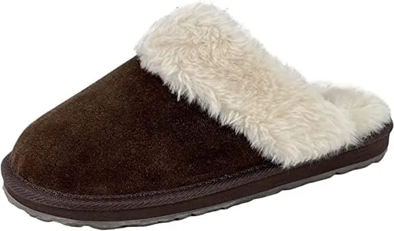 CLARKS Dark Brown Faux Fur Lined Clog Warm Cozy Indoor Outdoor Plush Slippers (Dark Brown Premium, 9)