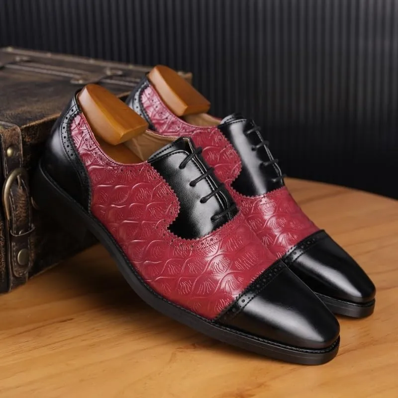 Classic Wingtip Oxford Formal Shoes for Men - Genuine Leather Upper with Textured Sole for Business Meetings & Evening Events