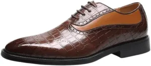 Classic Wingtip Oxford Formal Shoes for Men - Genuine Leather Upper with Textured Sole for Business Meetings & Evening Events