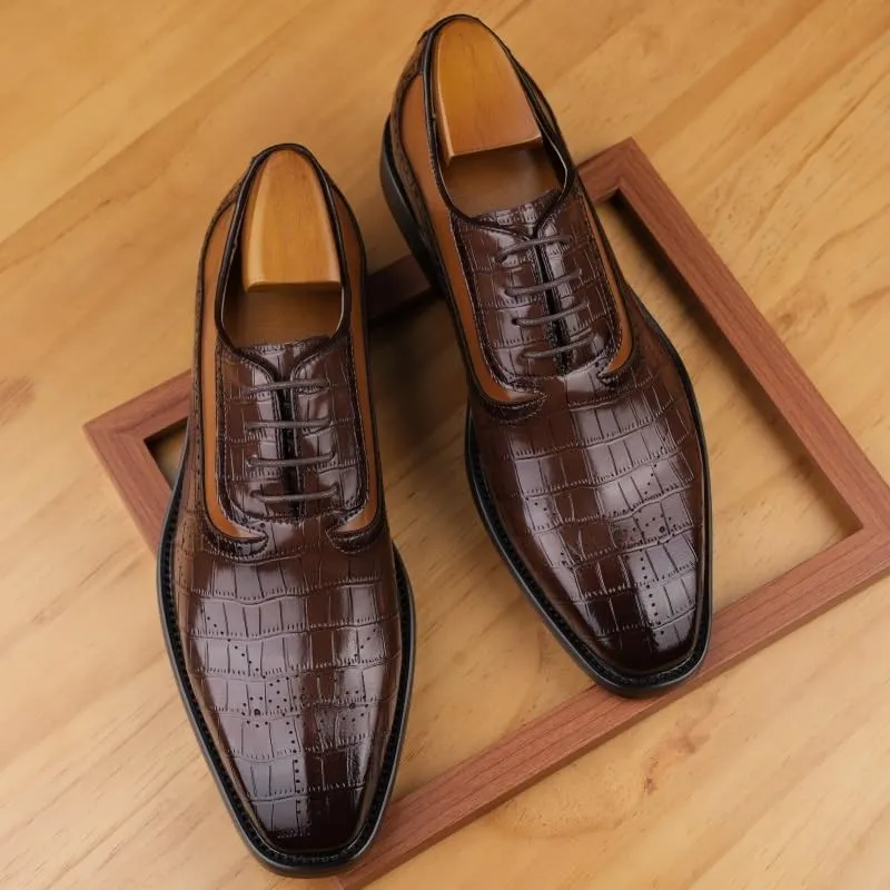Classic Wingtip Oxford Formal Shoes for Men - Genuine Leather Upper with Textured Sole for Business Meetings & Evening Events
