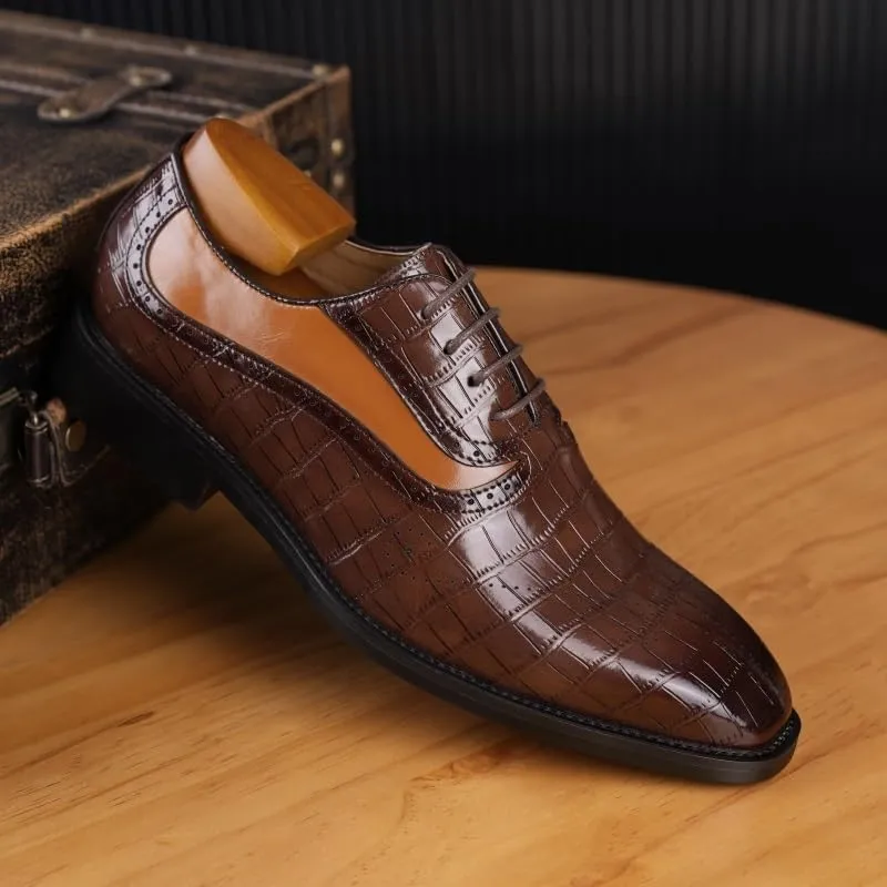 Classic Wingtip Oxford Formal Shoes for Men - Genuine Leather Upper with Textured Sole for Business Meetings & Evening Events