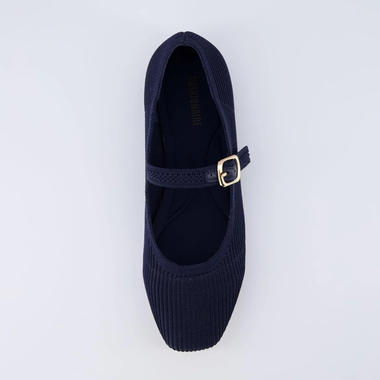 CUSHIONAIRE Women's Petal Mary Jane Knit Flat – Stretchy Textured Fabric, Adjustable Strap, Memory Foam, Available in Wide Widths, Comfortable & Lightweight