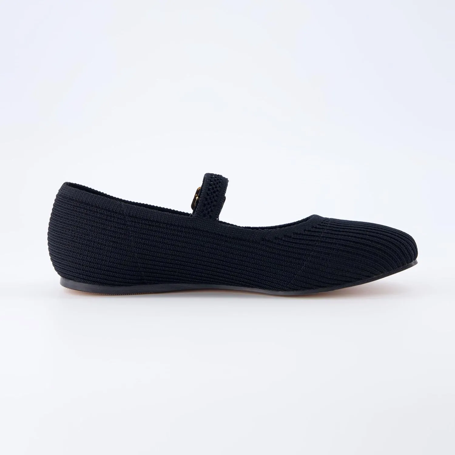CUSHIONAIRE Women's Petal Mary Jane Knit Flat – Stretchy Textured Fabric, Adjustable Strap, Memory Foam, Available in Wide Widths, Comfortable & Lightweight