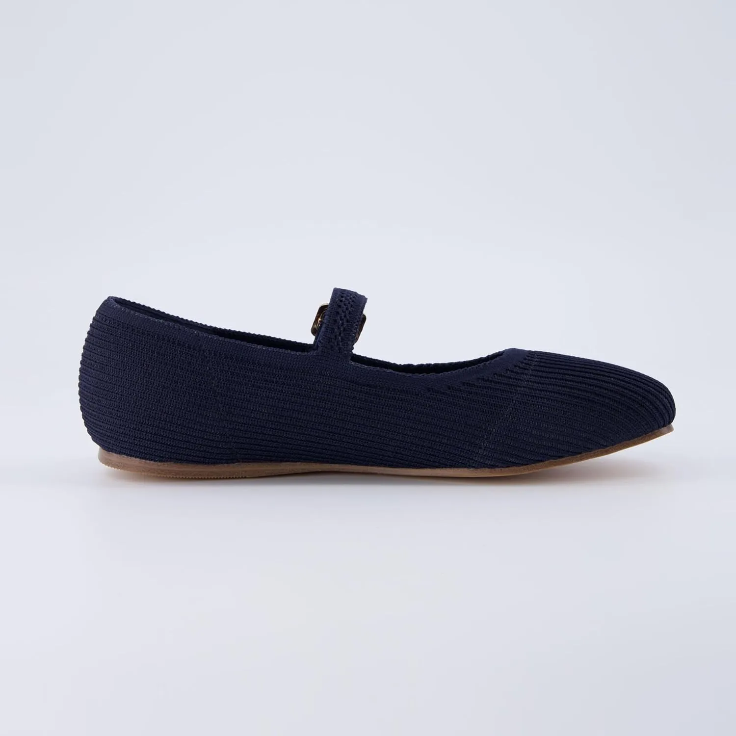 CUSHIONAIRE Women's Petal Mary Jane Knit Flat – Stretchy Textured Fabric, Adjustable Strap, Memory Foam, Available in Wide Widths, Comfortable & Lightweight