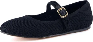 CUSHIONAIRE Women's Petal Mary Jane Knit Flat – Stretchy Textured Fabric, Adjustable Strap, Memory Foam, Available in Wide Widths, Comfortable & Lightweight