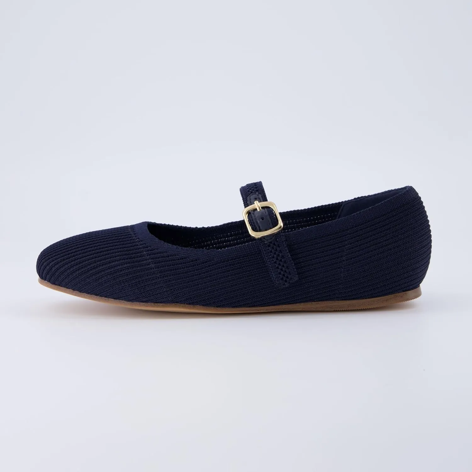 CUSHIONAIRE Women's Petal Mary Jane Knit Flat – Stretchy Textured Fabric, Adjustable Strap, Memory Foam, Available in Wide Widths, Comfortable & Lightweight