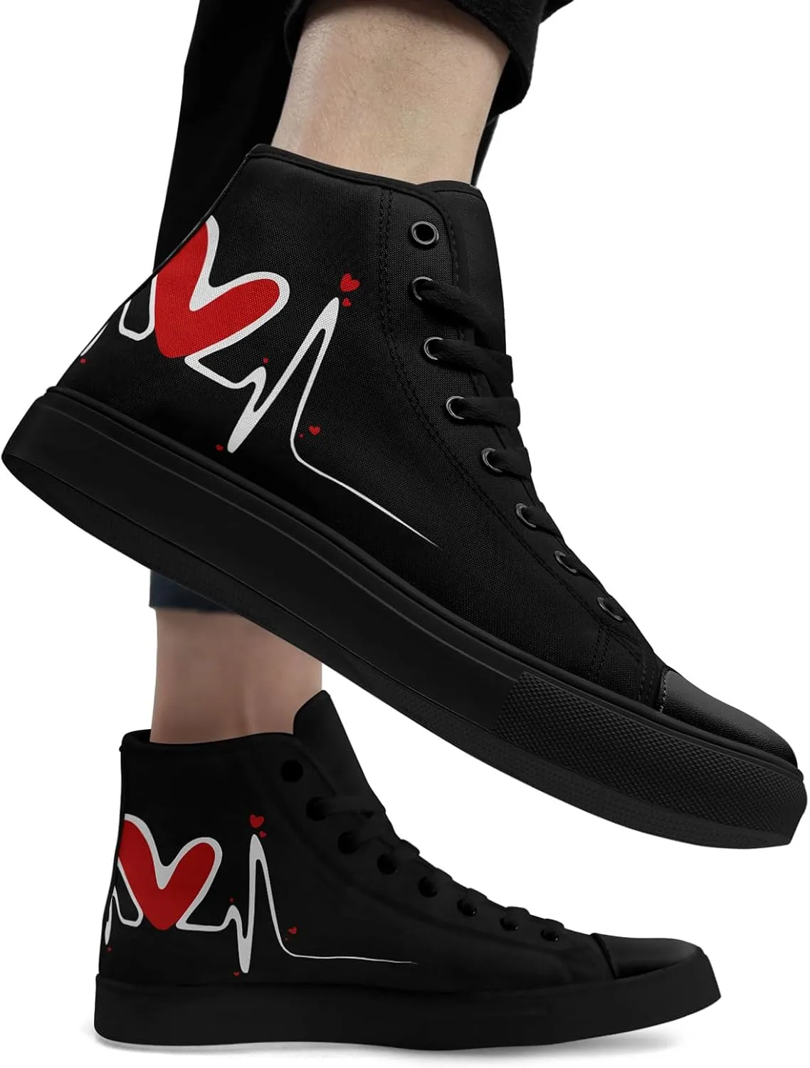 Custom Sneakers for Couples Romantic Gifts for Him Her Black White Personalized Trendy Love Unisex High-Top Canvas Shoes