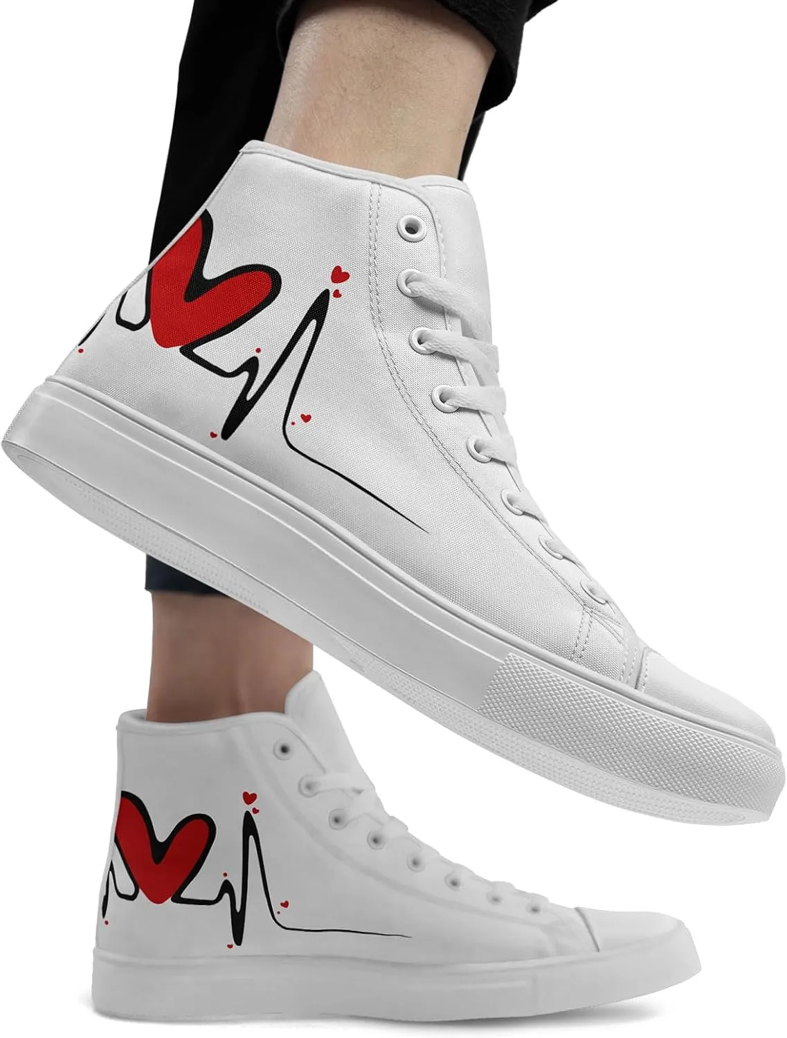 Custom Sneakers for Couples Romantic Gifts for Him Her Black White Personalized Trendy Love Unisex High-Top Canvas Shoes