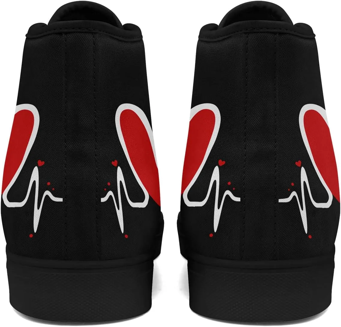 Custom Sneakers for Couples Romantic Gifts for Him Her Black White Personalized Trendy Love Unisex High-Top Canvas Shoes