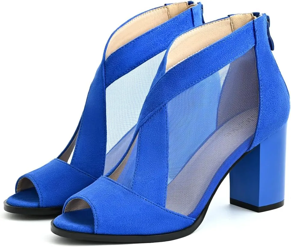 Cut Out Mesh Sandals High Block Heels Peep Toe Summer Ankle Boots