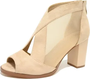 Cut Out Mesh Sandals High Block Heels Peep Toe Summer Ankle Boots