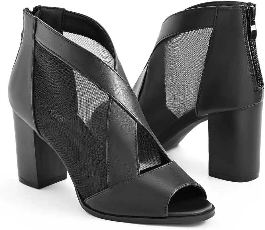 Cut Out Mesh Sandals High Block Heels Peep Toe Summer Ankle Boots