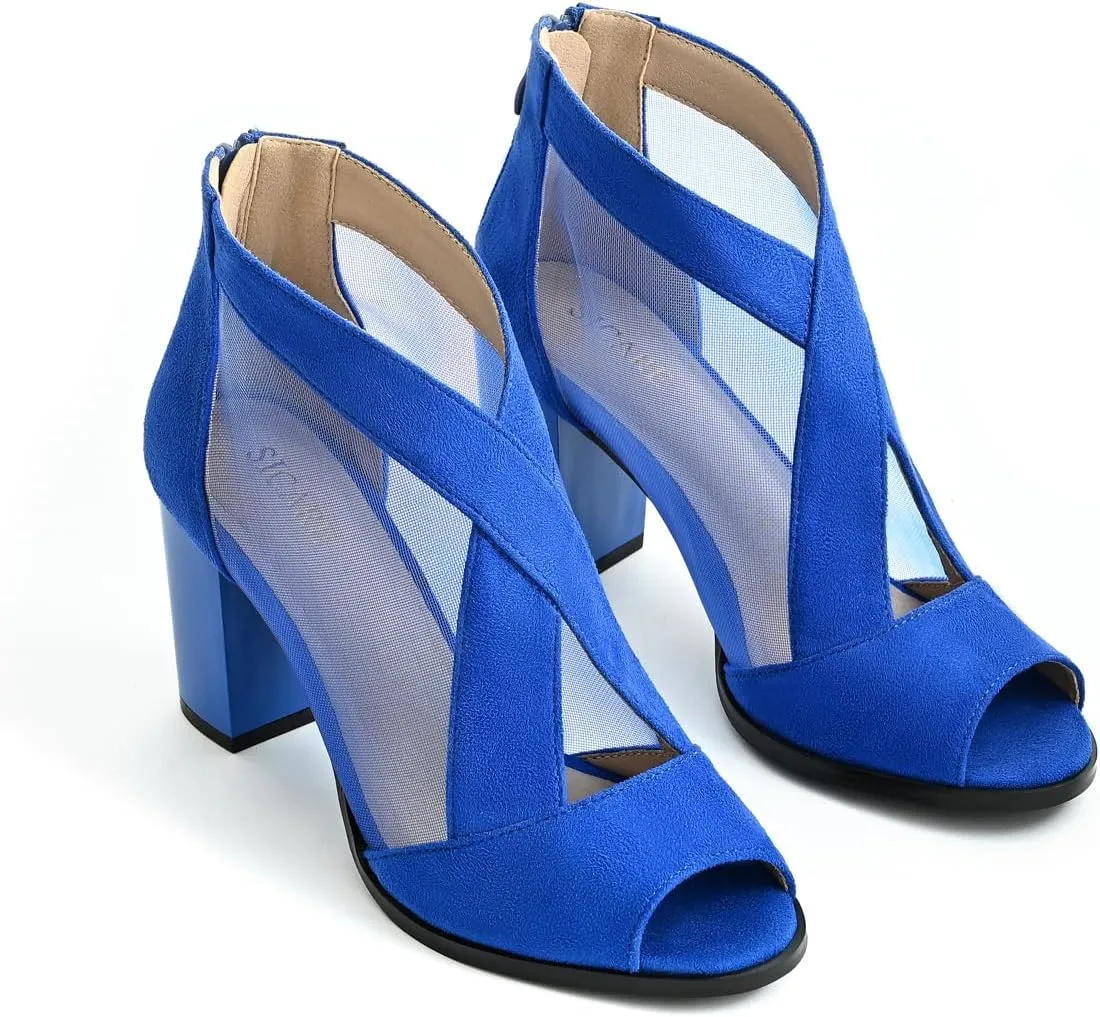 Cut Out Mesh Sandals High Block Heels Peep Toe Summer Ankle Boots