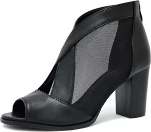 Cut Out Mesh Sandals High Block Heels Peep Toe Summer Ankle Boots