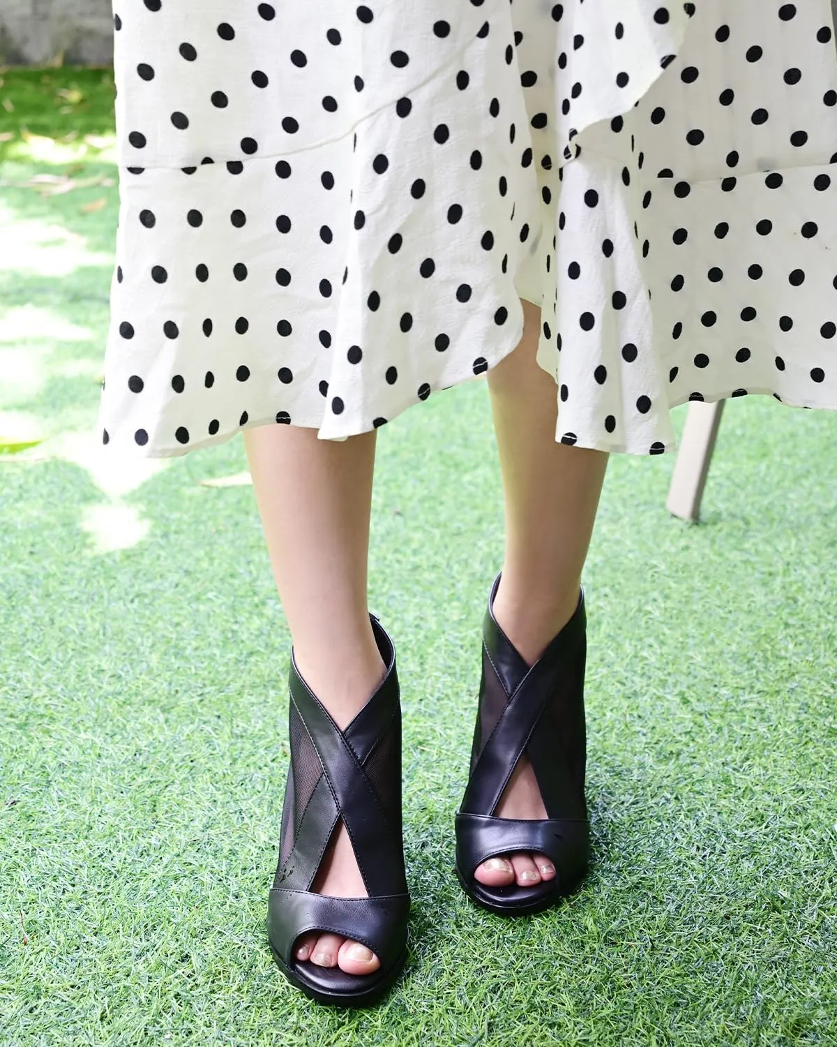 Cut Out Mesh Sandals High Block Heels Peep Toe Summer Ankle Boots
