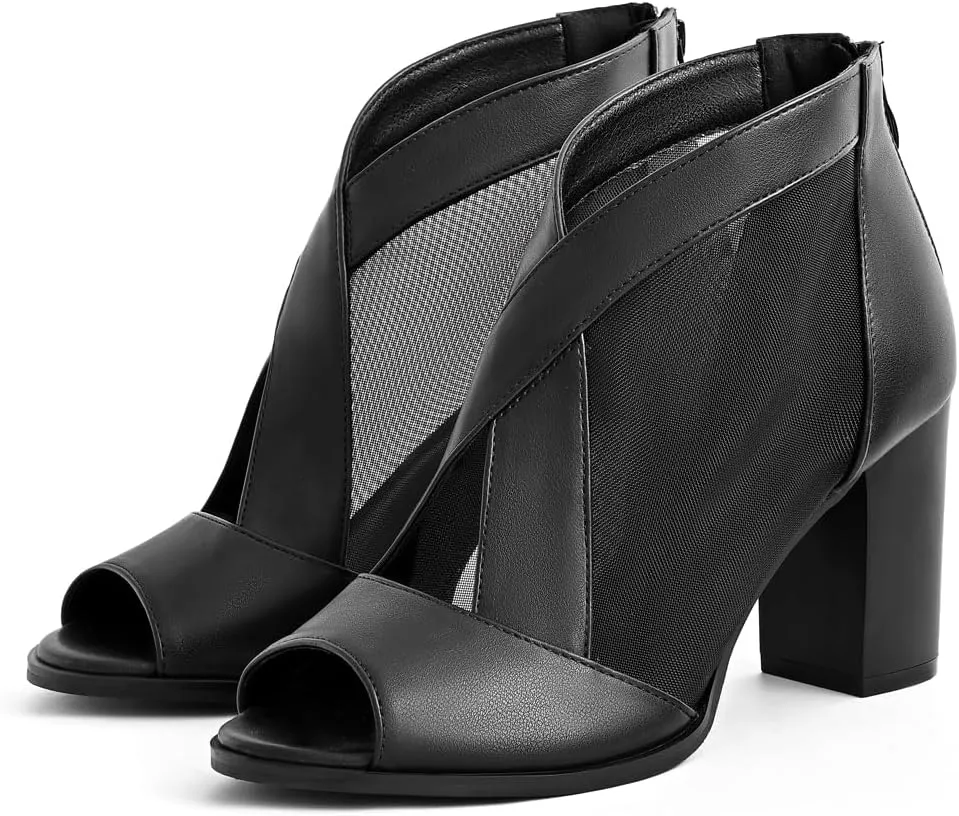 Cut Out Mesh Sandals High Block Heels Peep Toe Summer Ankle Boots