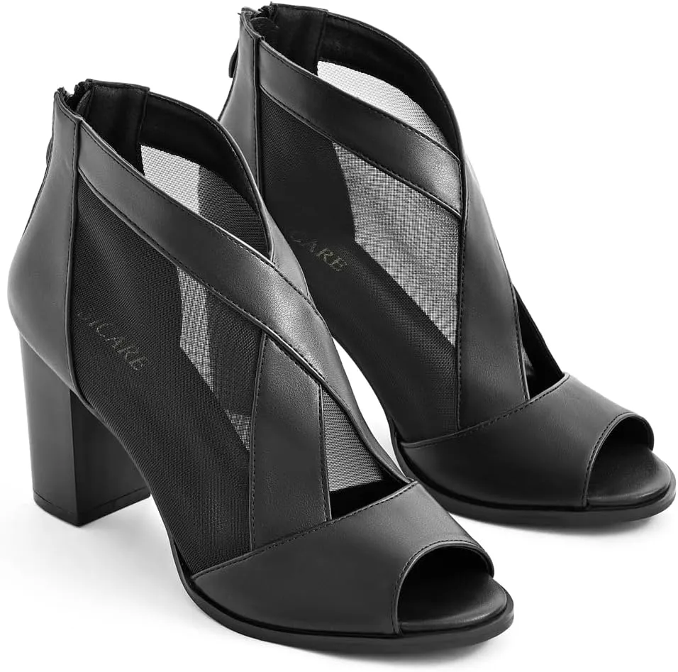 Cut Out Mesh Sandals High Block Heels Peep Toe Summer Ankle Boots