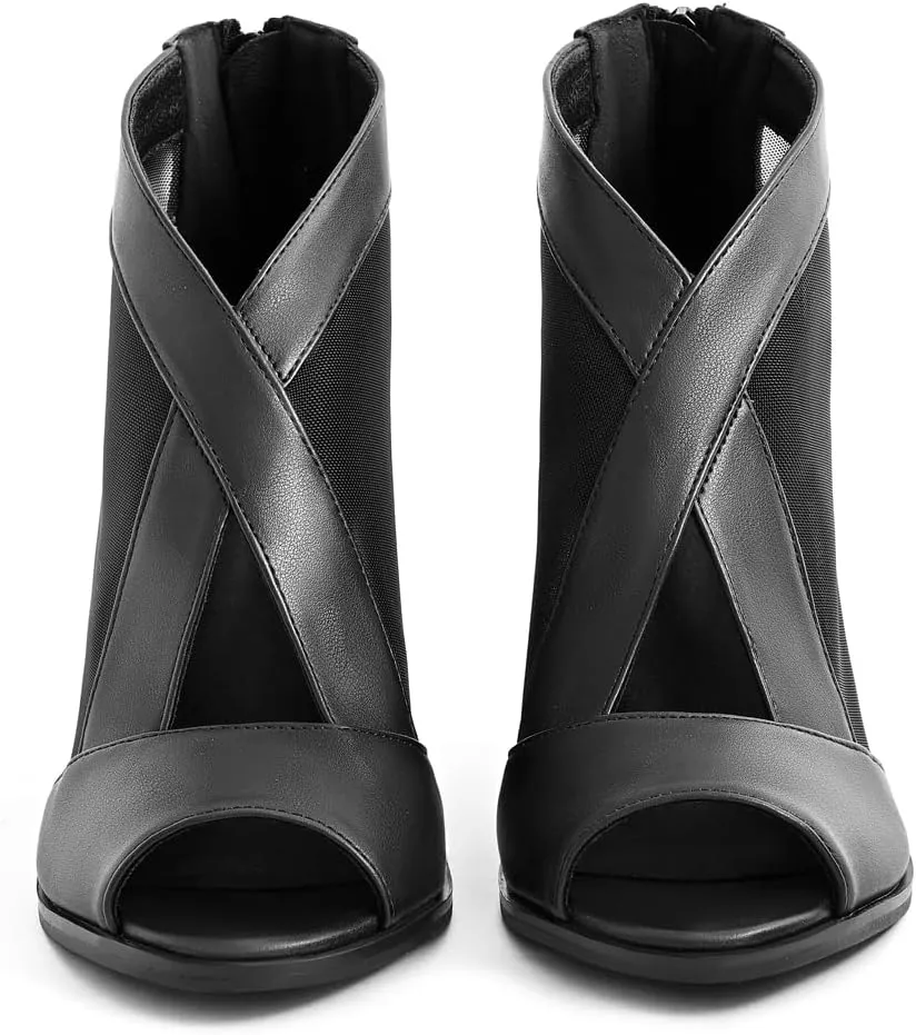 Cut Out Mesh Sandals High Block Heels Peep Toe Summer Ankle Boots