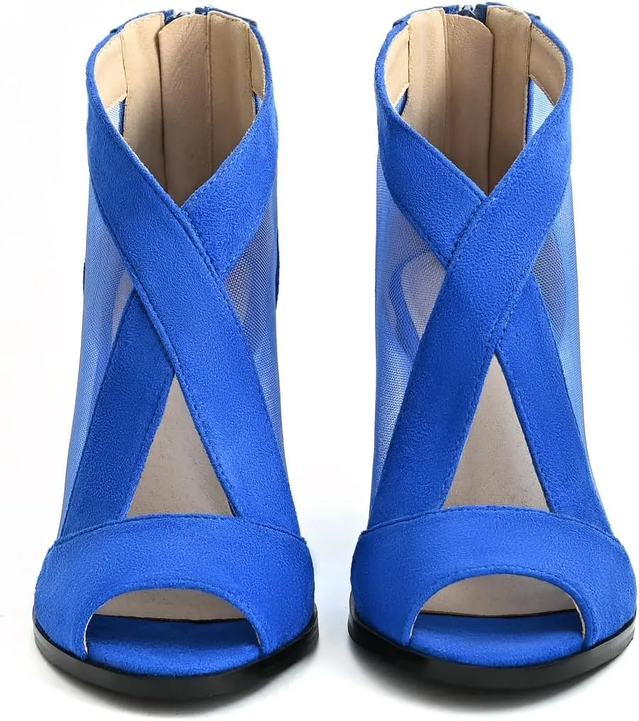 Cut Out Mesh Sandals High Block Heels Peep Toe Summer Ankle Boots