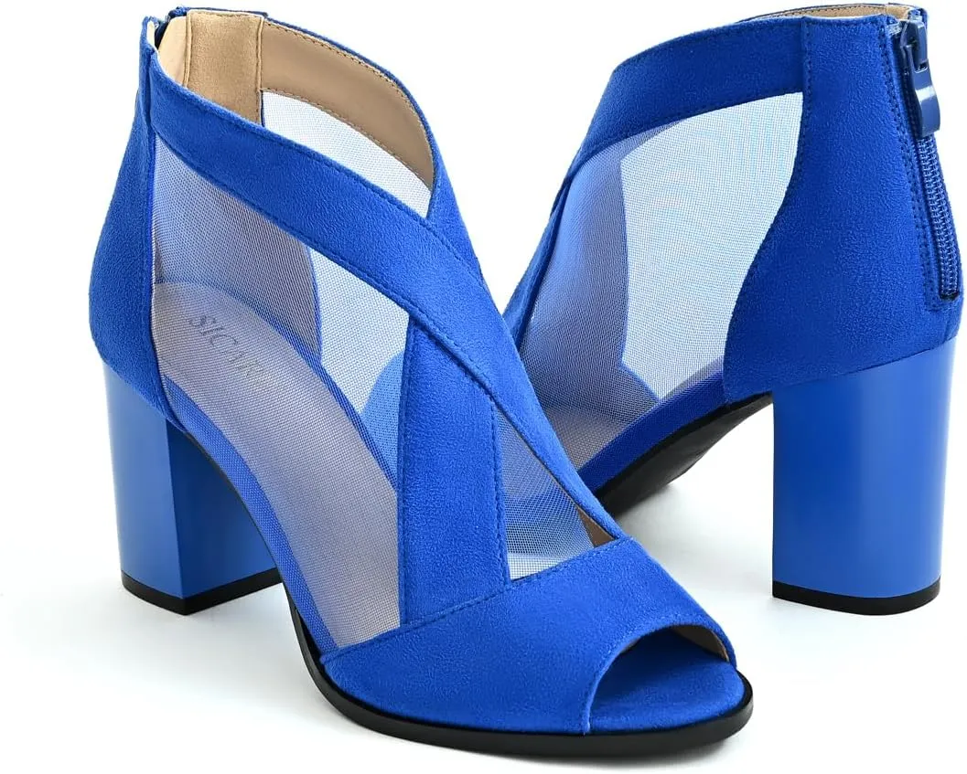 Cut Out Mesh Sandals High Block Heels Peep Toe Summer Ankle Boots